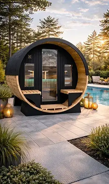 Sauna Orphée installé au bord d’une piscine