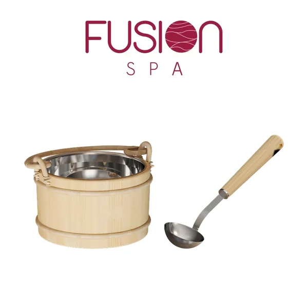 Kit sauna seau en bois et inox avec louche
